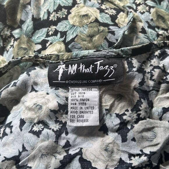 Vintage All That Jazz Black Blue Floral Lace-Up A-Line Flowy Midi Dress Womens M - Picture 5 of 5